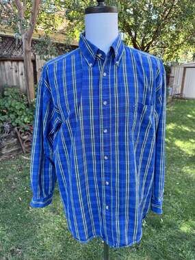 Vintage Sedgefield Men's 2XL Blue Striped Long Sleeve Button Down Woven Shirt